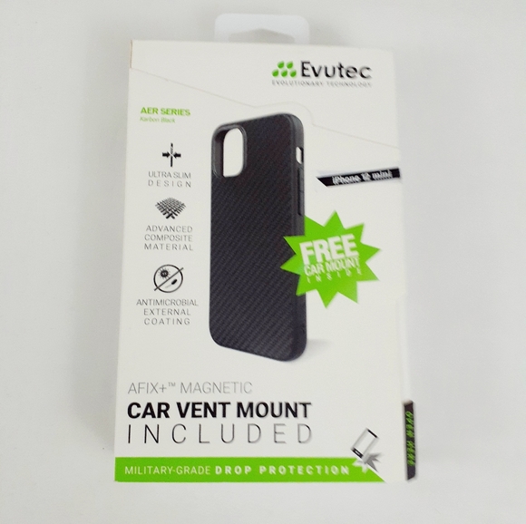 Evutec IPhone 12 Mini Black Phone Case With Magnetic Car Vent Mount - Picture 1 of 6